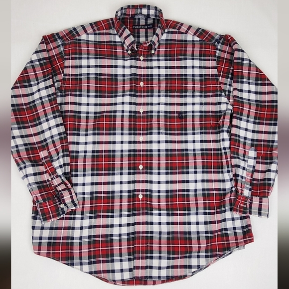 Vintage Nautica Plaid Holiday Button Down Pocket Shirt - Picture 1 of 6